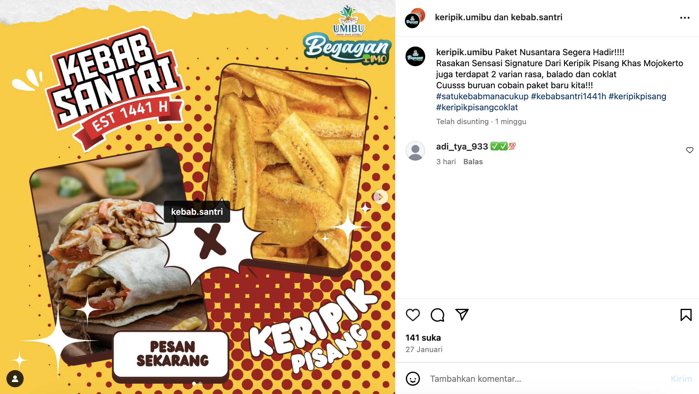 keripik pisang Begaganlimo dan Kebab Santri